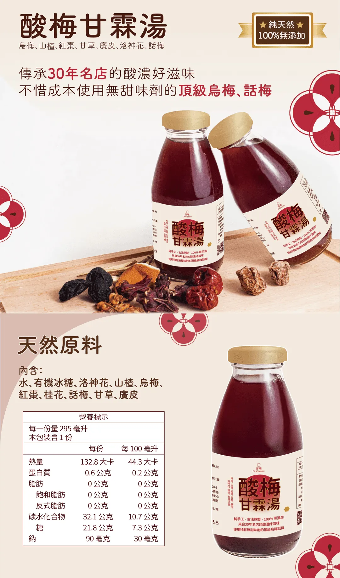 酸梅甘霖湯:用烏梅、山楂、紅棗、甘草、廣皮、洛神花、話梅